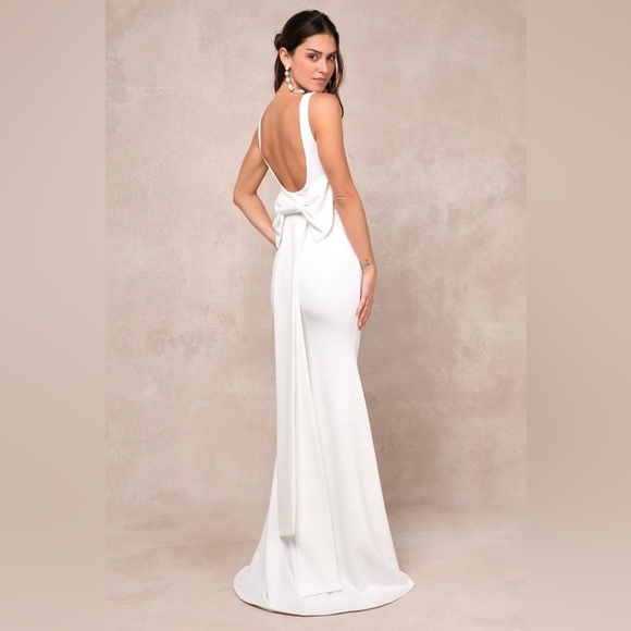 Lulus Dresses & Skirts - Lulus Loving Fate White Bow Square Neck Backless
Maxi Dress